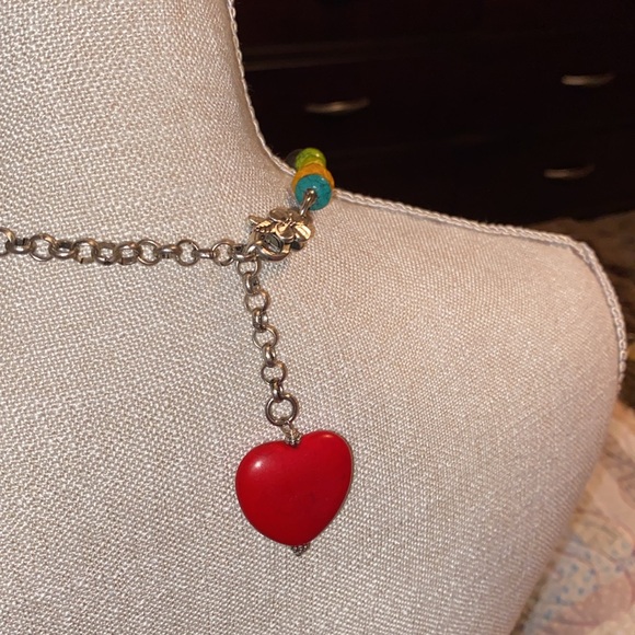 Art by Amy multi colored stone with a bronze flower drop with turquoise. - Picture 4 of 4